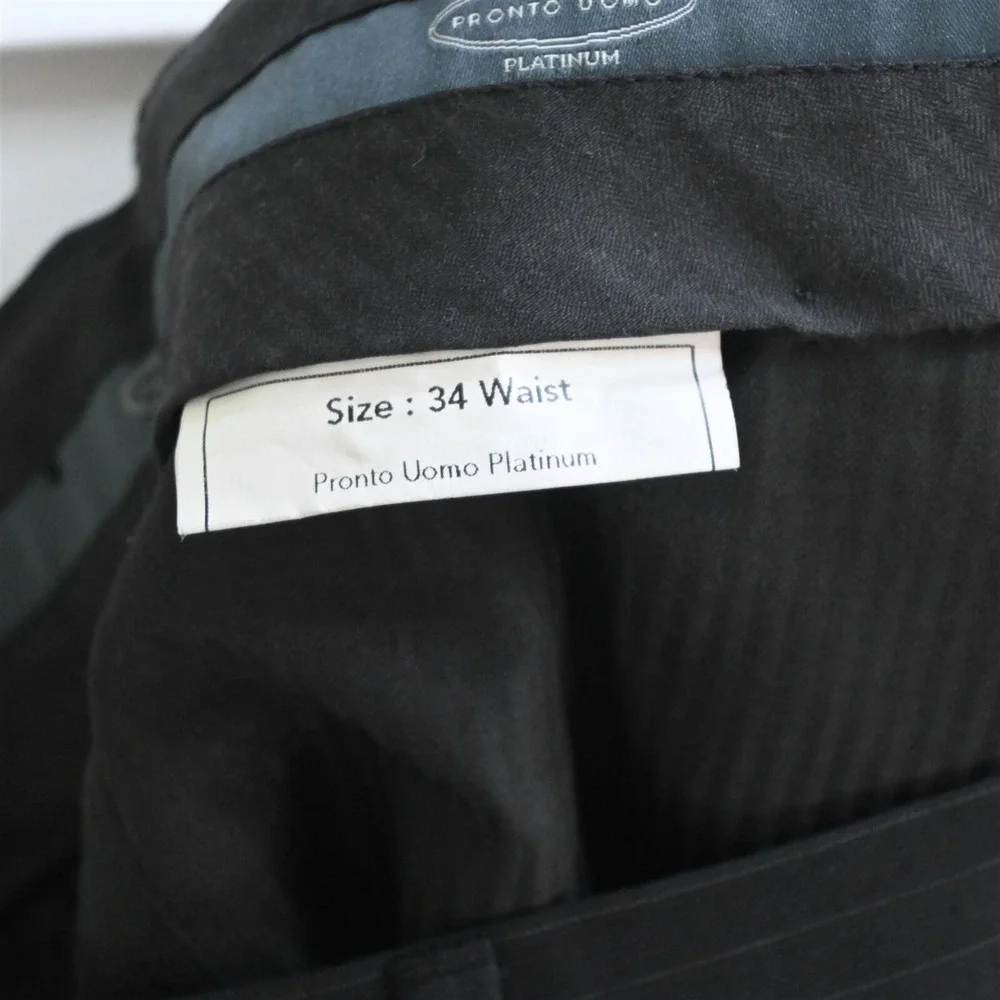 Pronto Uomo Platinum 40S 33x29 Black Striped 100% Wool Mens Jacket Pants‎ Suit